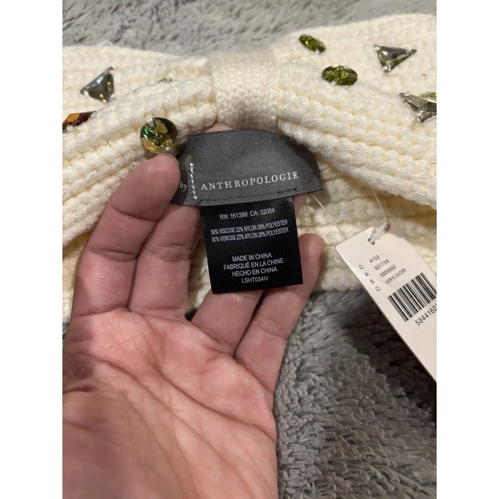 Anthropologie Head Warmer Crystal Embellished Ivory 4 In Width NWT